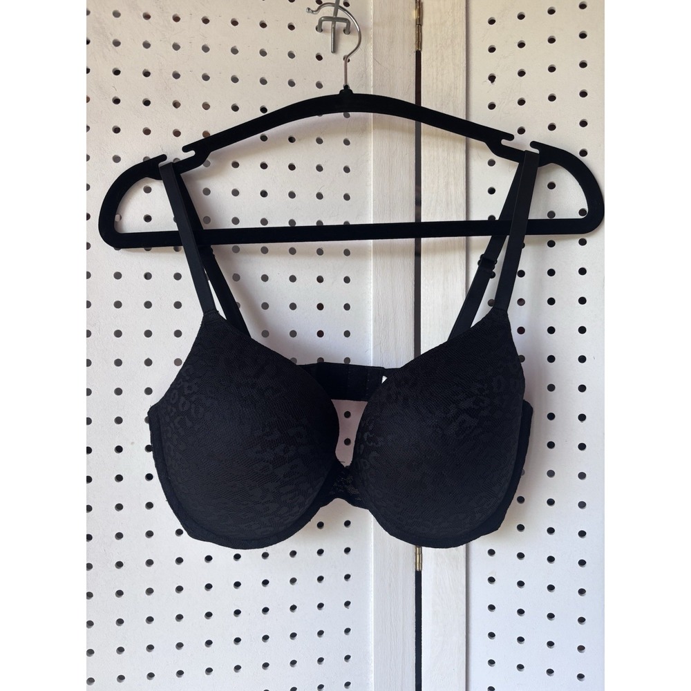 Pink Victoria's Secret Wear Everywhere Push Up Padded Bra‎ Black Lace Size 34DD